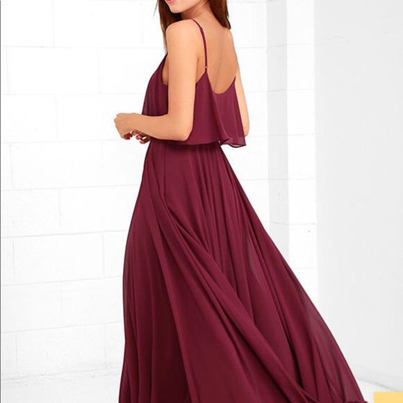 Lulu’s Burgundy Flowing Maxie Bridesmaid Dress - Picture 2 of 5